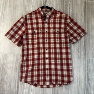 Carhartt Short Sleeve Original Fit M Button Up Red/Tan Plaid Cotton workwear